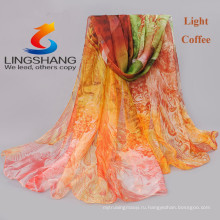 Lingshang 2015 новейшие проекты цветок печать grils шарф марля платок волшебный шифон пашмины шарф gril платье